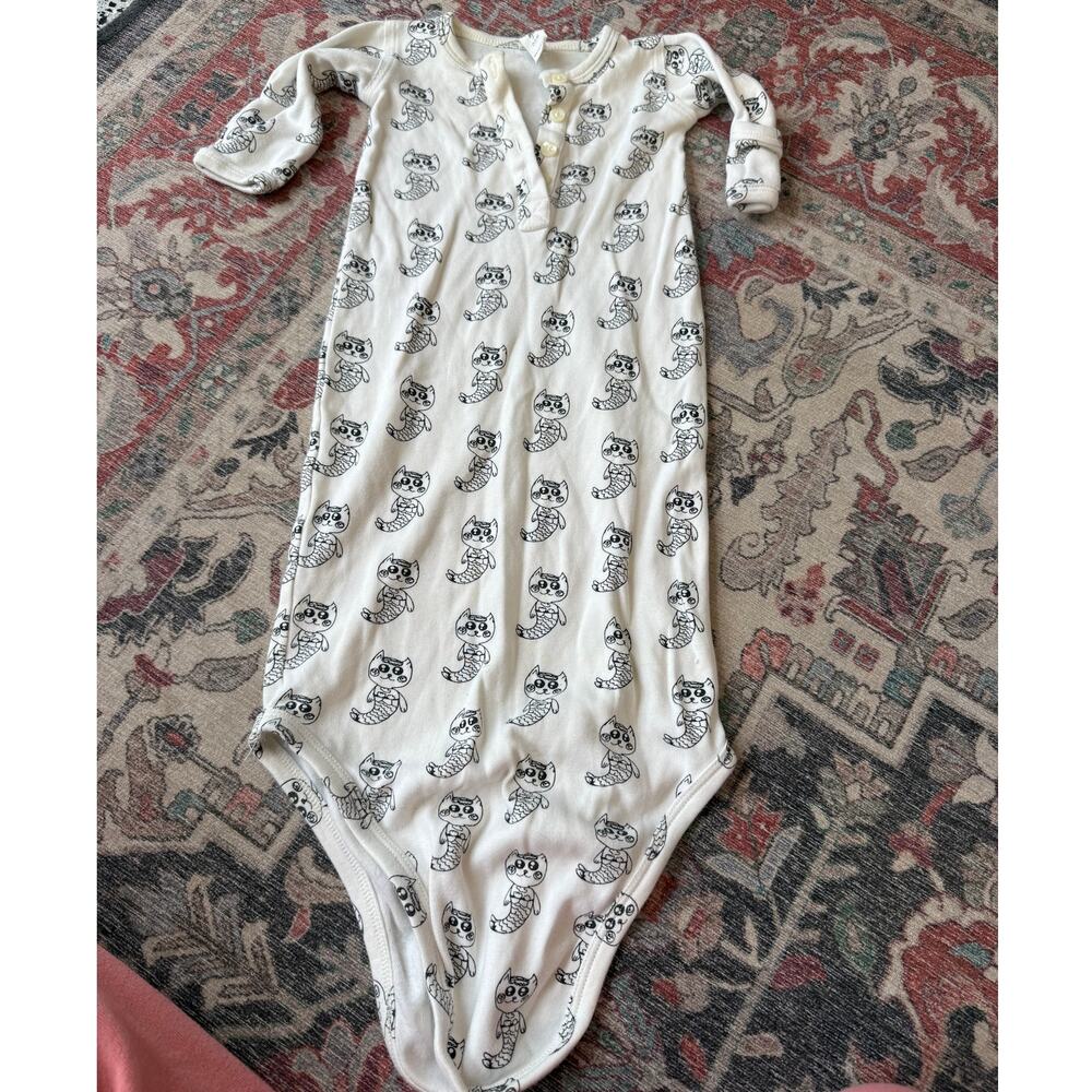 Kate Quinn Night Gown Kitty Cat Mermaids Print Henley ls Size 0-3 Months Black